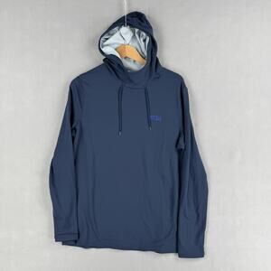 Stio Hoodie Mens Large Blue Performance Stretch Fleece Pullover Logo Sweatshirt